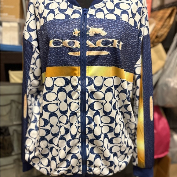 Coach Navy and Gold Patterned Jacket - Picture 1 of 2
